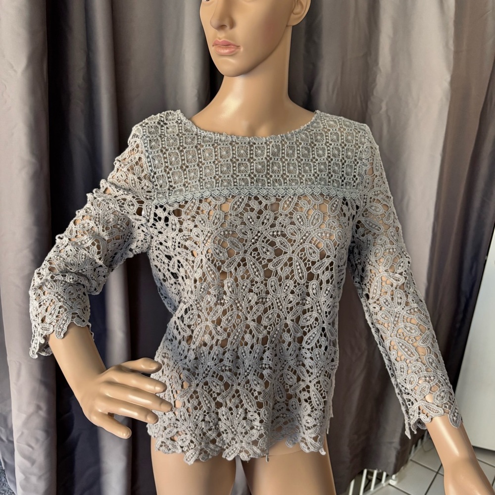 Goldie Gray Lace Blouse with Relaxed Fit